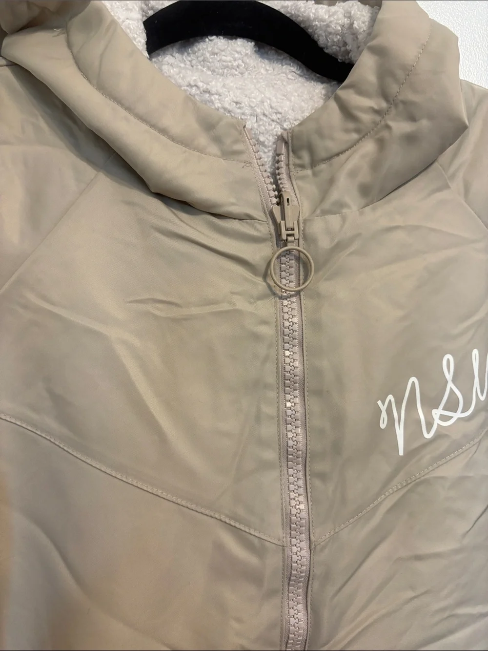 Nike Reversible Hooded Sherpa Jacket in Light Beige and Tan Trim